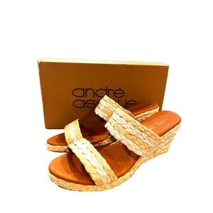 Andre Assous Nubia Nolita Raffia Espadrille Wedge Sandals Size 10 M NEW Beige